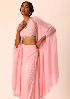 Pink Jacket And Dhoti Set With Mirror Work