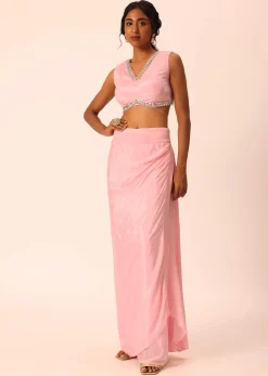 Pink Jacket And Dhoti Set With Mirror Work