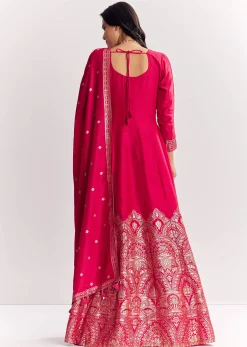 Pink Jacquard Silk Anarkali Suit With Dupatta