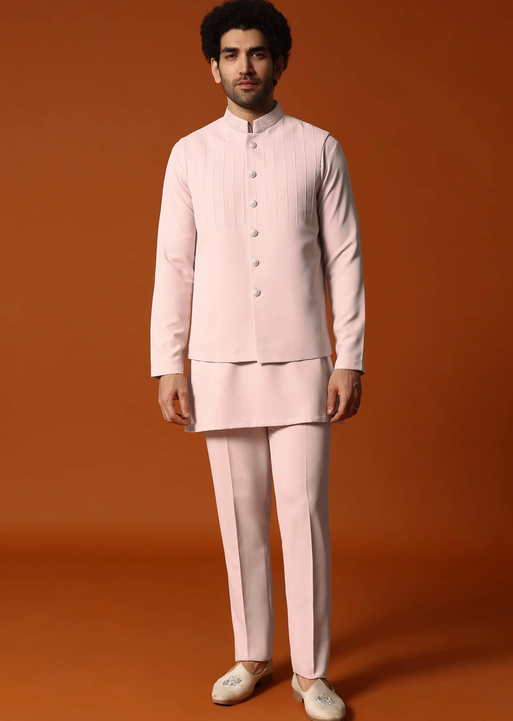 Pink Jodhpuri Set In Resham Work For Men