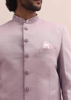 Pink Jodhpuri Suit With Embroidered Collar For Men