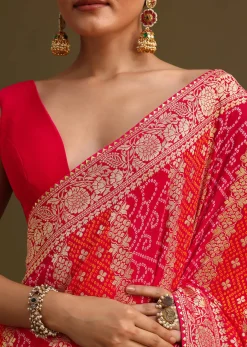 Pink Khaddi Georgette Saree With Gotta Patti Border And Unstitched Blouse
