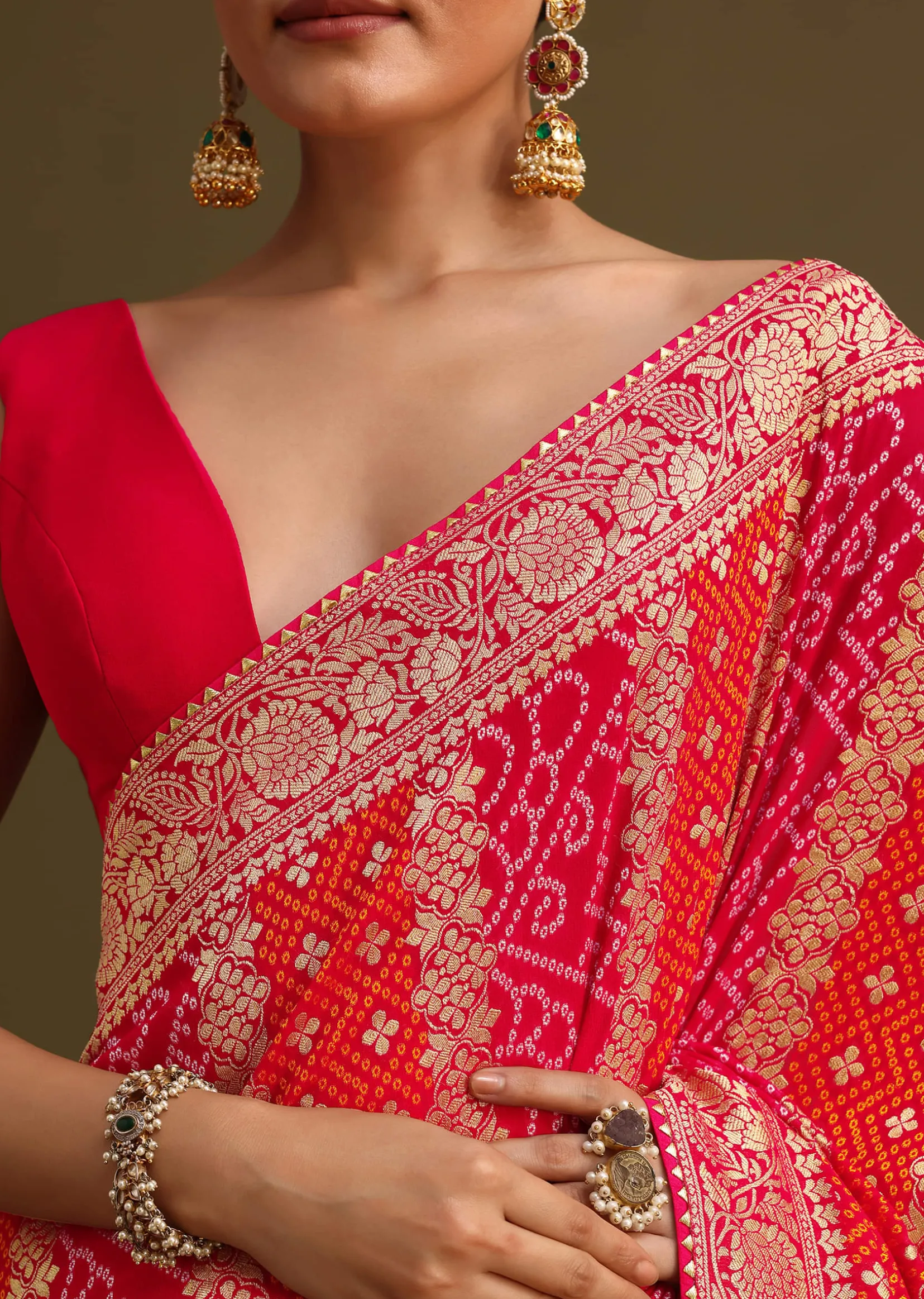 Pink Khaddi Georgette Saree With Gotta Patti Border And Unstitched Blouse