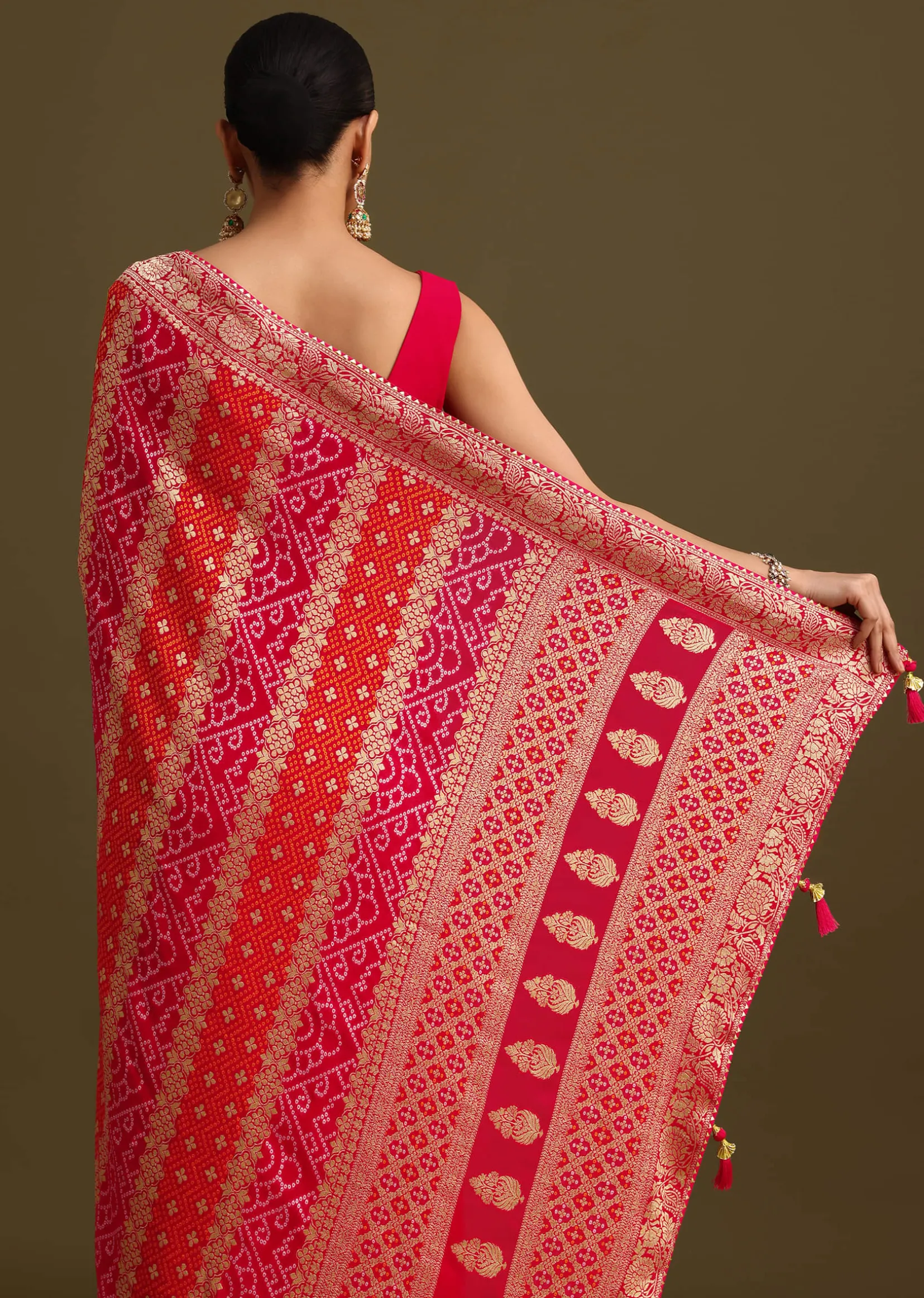 Pink Khaddi Georgette Saree With Gotta Patti Border And Unstitched Blouse