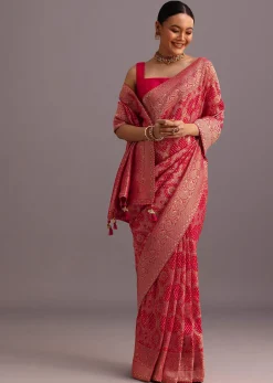 Pink Khaddi Georgette Woven Saree With Gotta Patti Border