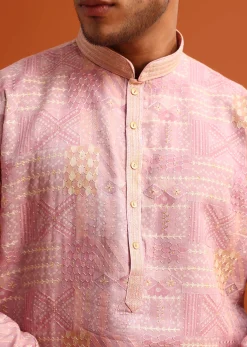 Pink Kurta And Pant Set In Silk With Printed Work