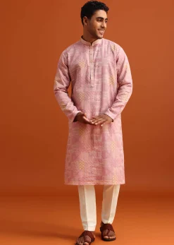 Pink Kurta And Pant Set In Silk With Printed Work