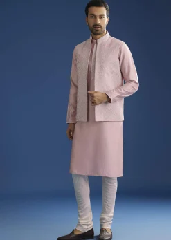 Pink Kurta Jacket Set With Gota Cutwork