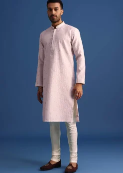 Pink Kurta Set With Foil Printed Motifs