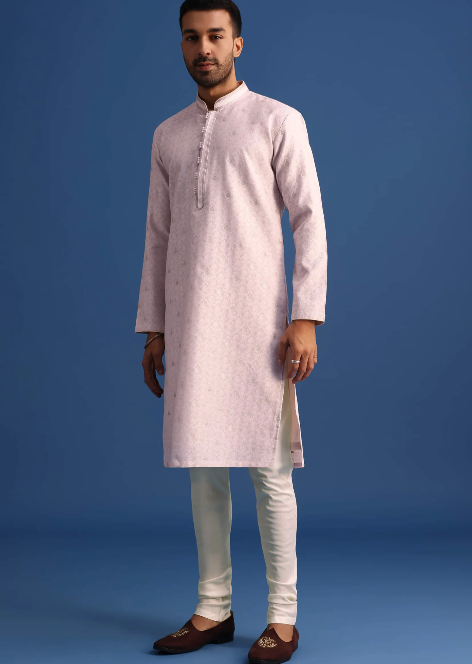 Pink Kurta Set With Foil Printed Motifs