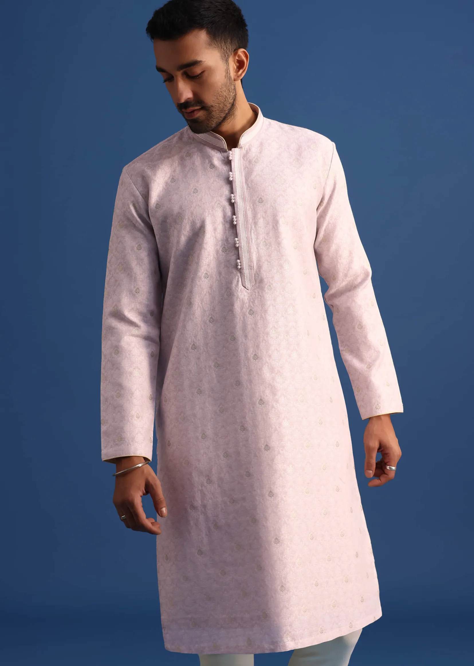 Pink Kurta Set With Foil Printed Motifs