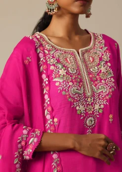 Pink Kurta Sharara Set With Resham Work