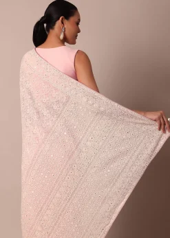 Pink Lucknowi Chikankari Saree With Sequin Embellishments