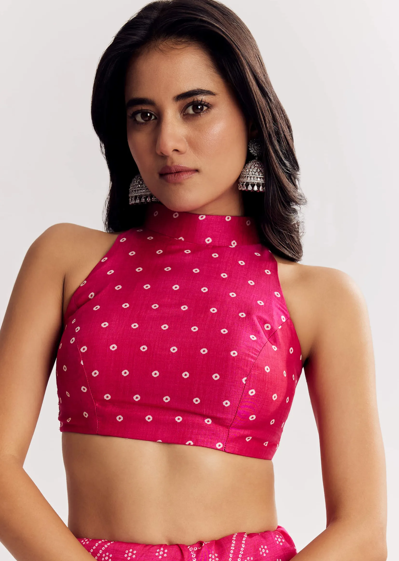 Pink Muslin Bandhani Printed Saree With Zari And Mirror Embroidery