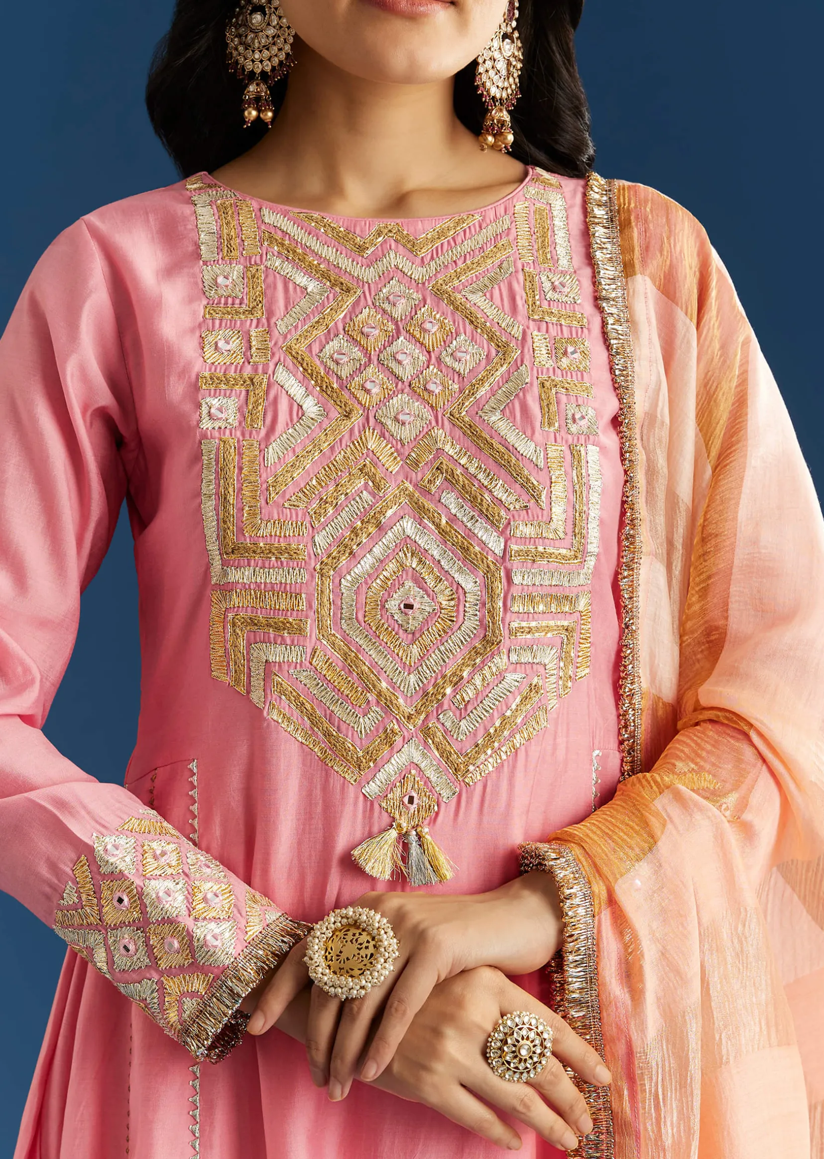 Pink Muslin Gotta Work Anarkali With Gotta Lace Pant And Dupatta