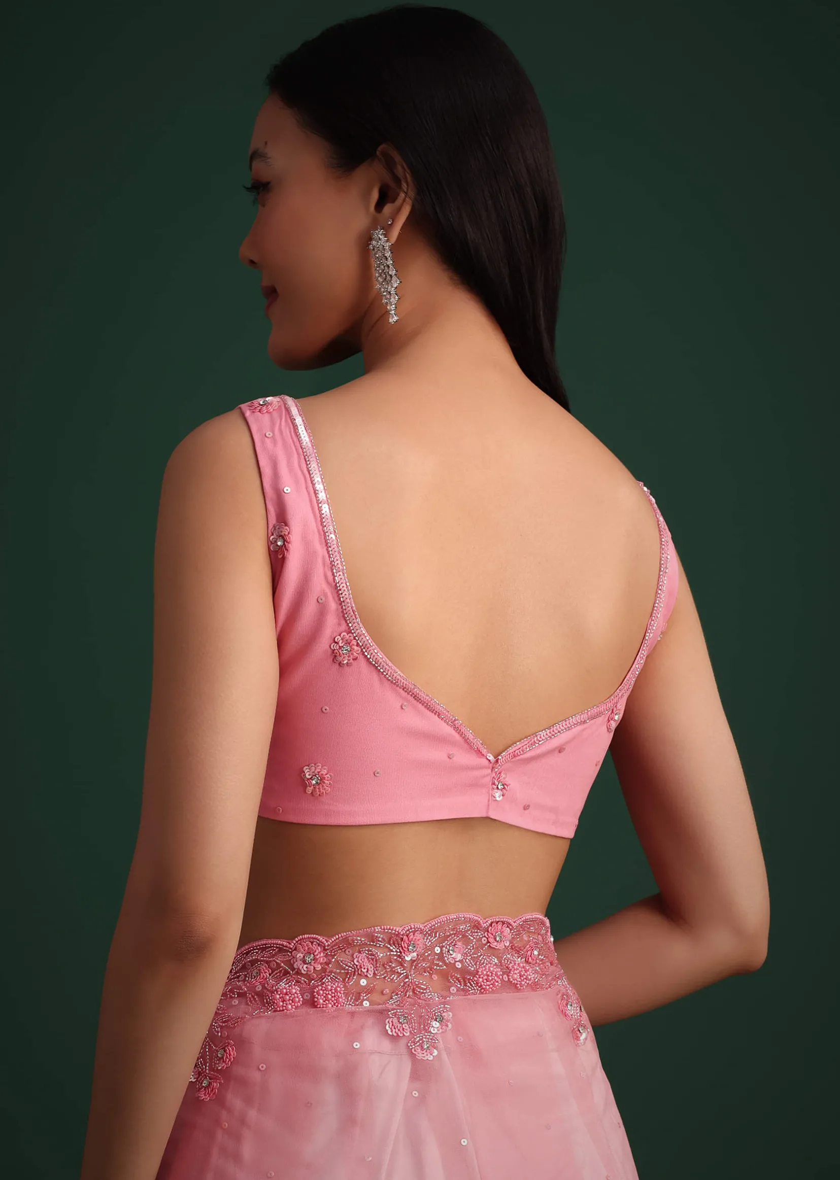 Pink Net Embroidered Saree With Cudtana And Sequin Work
