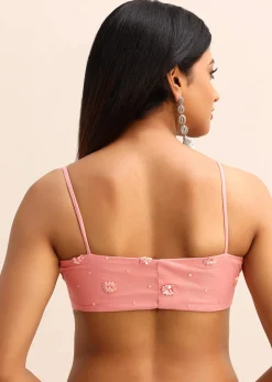 Pink Net Embroidered Saree With Unstitched Blouse