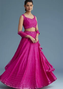Pink Nysa Silk Lehenga Set With Mirror Work