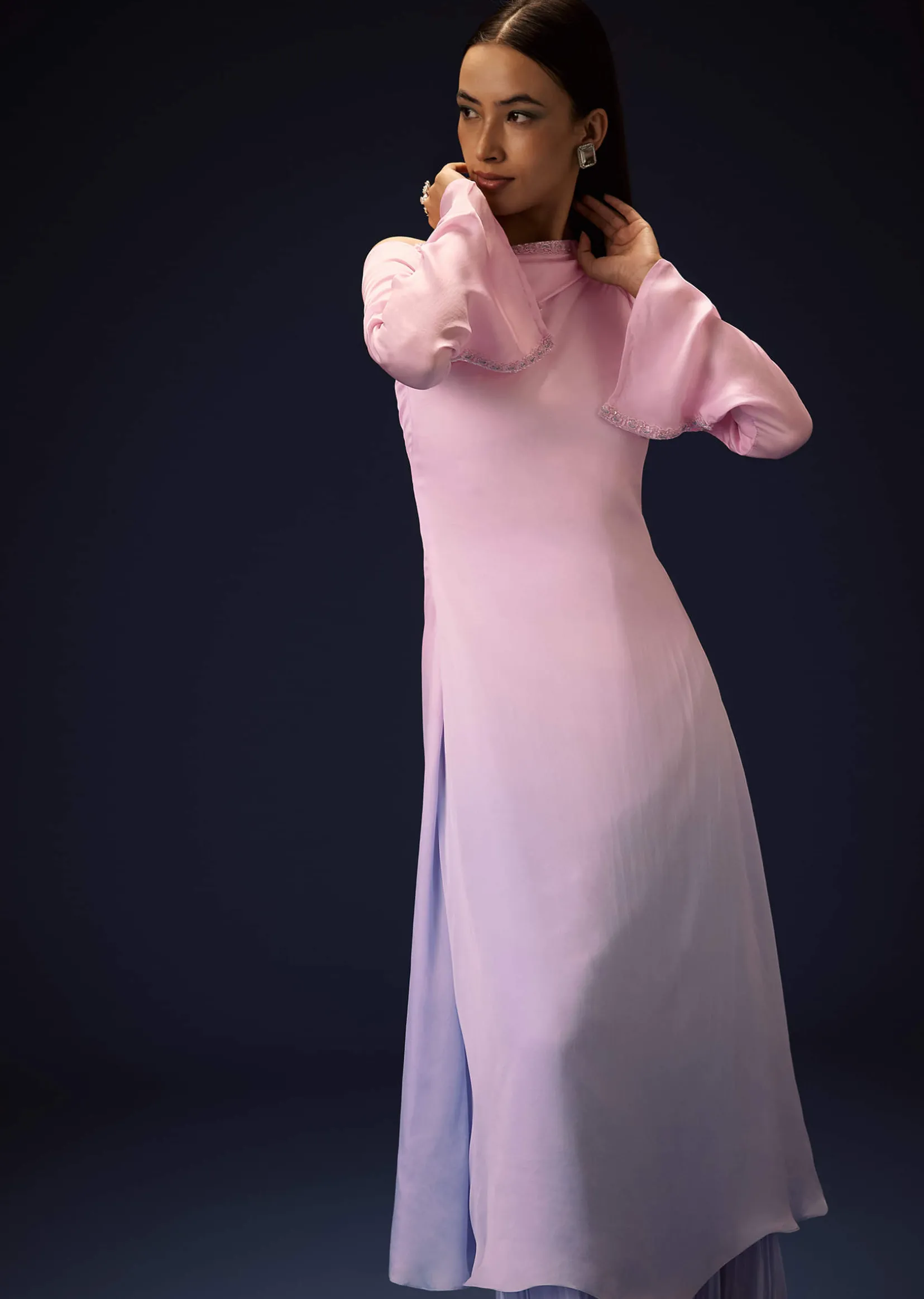 Pink Ombre A Line Kurta With Bell Bottom Pants