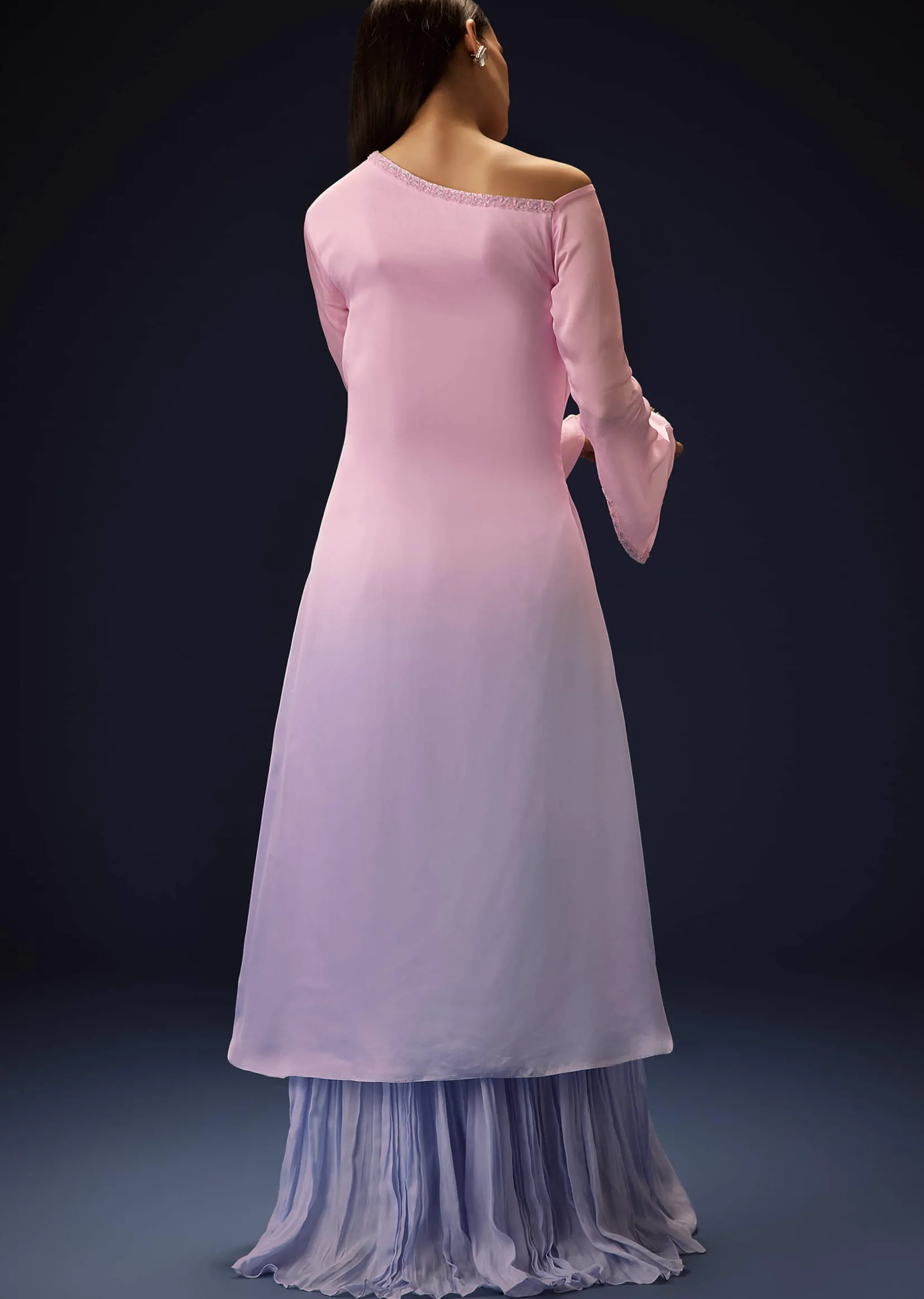Pink Ombre A Line Kurta With Bell Bottom Pants
