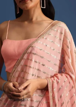 Pink Ombre Georgette Saree In Sequin With Unstitched Blouse