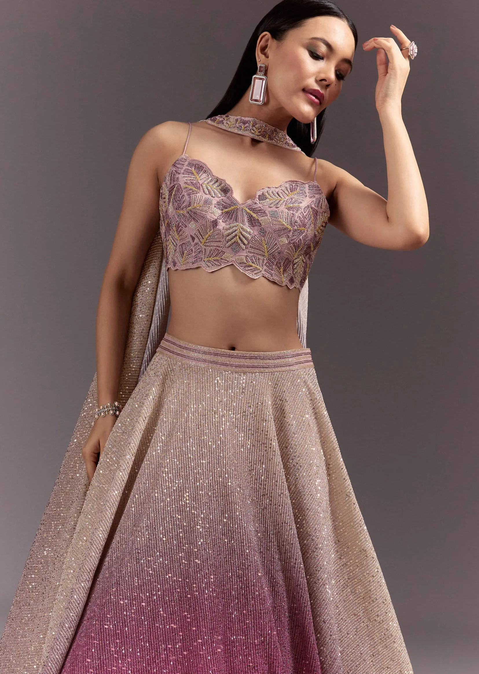 Pink Ombre Lehenga Dupatta Set With Heavily Worked Blouse