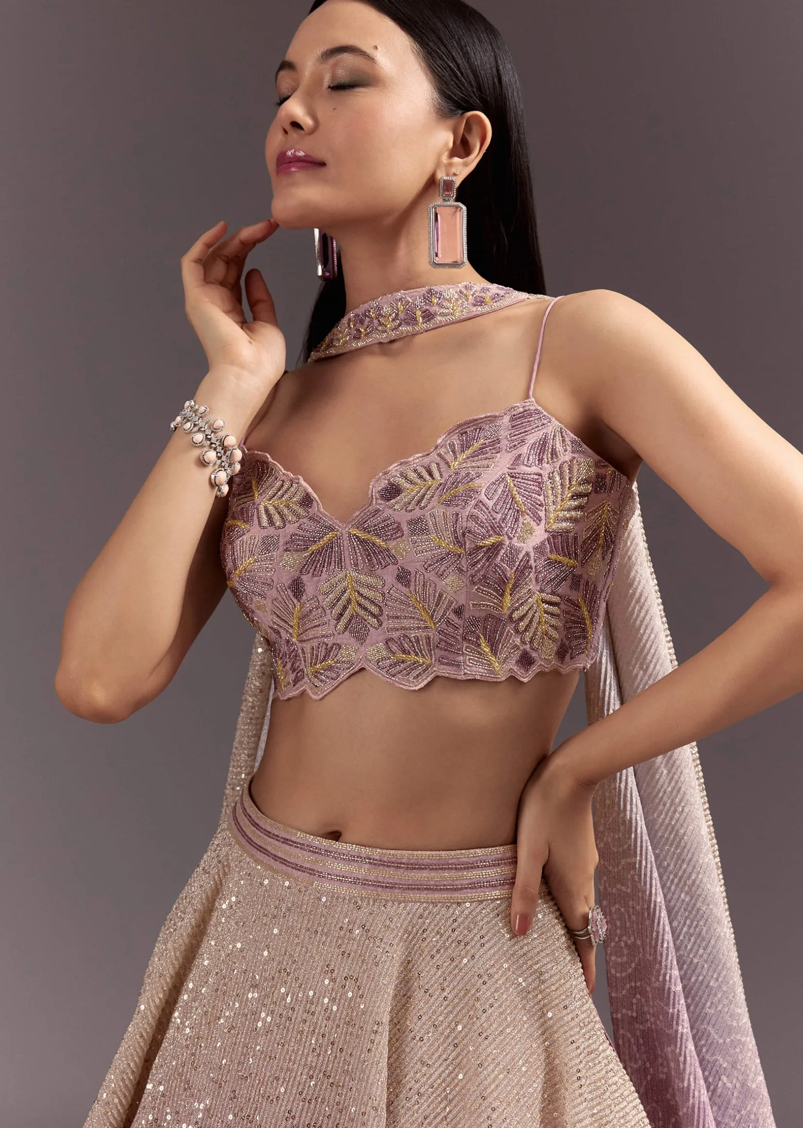 Pink Ombre Lehenga Dupatta Set With Heavily Worked Blouse