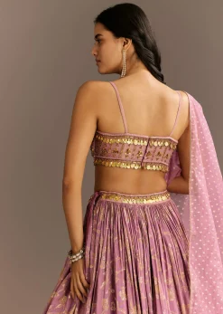 Pink Organza Double Layered Lehenga Set With Handwork Embroidery