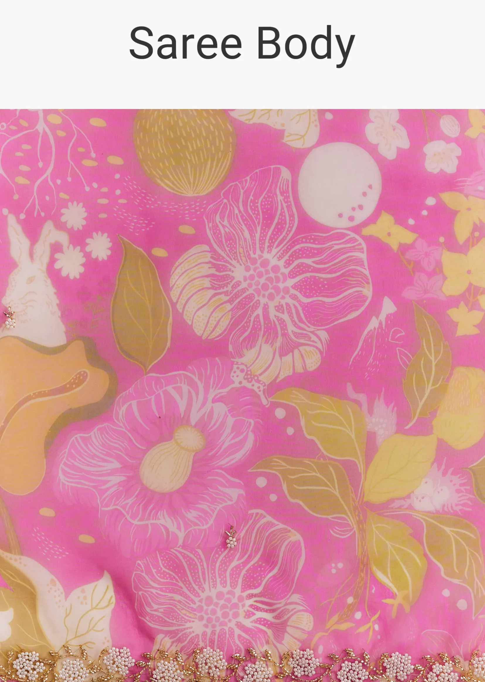 Pink Organza Floral Saree With Embellished Border
