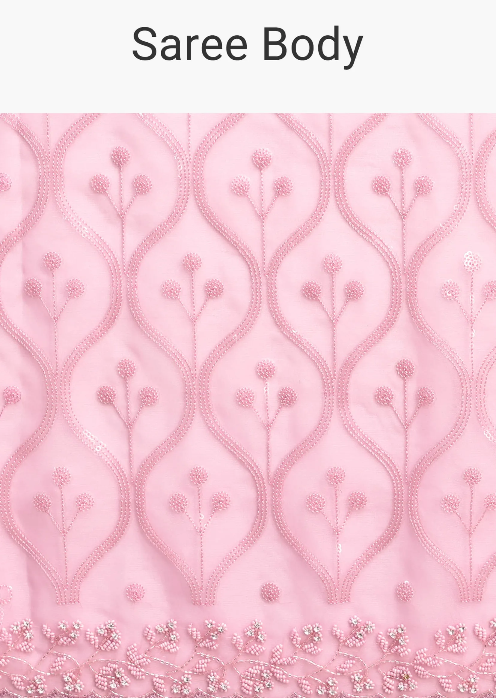 Pink Organza Saree With Embellished Scallop Border And Unstitched Blouse