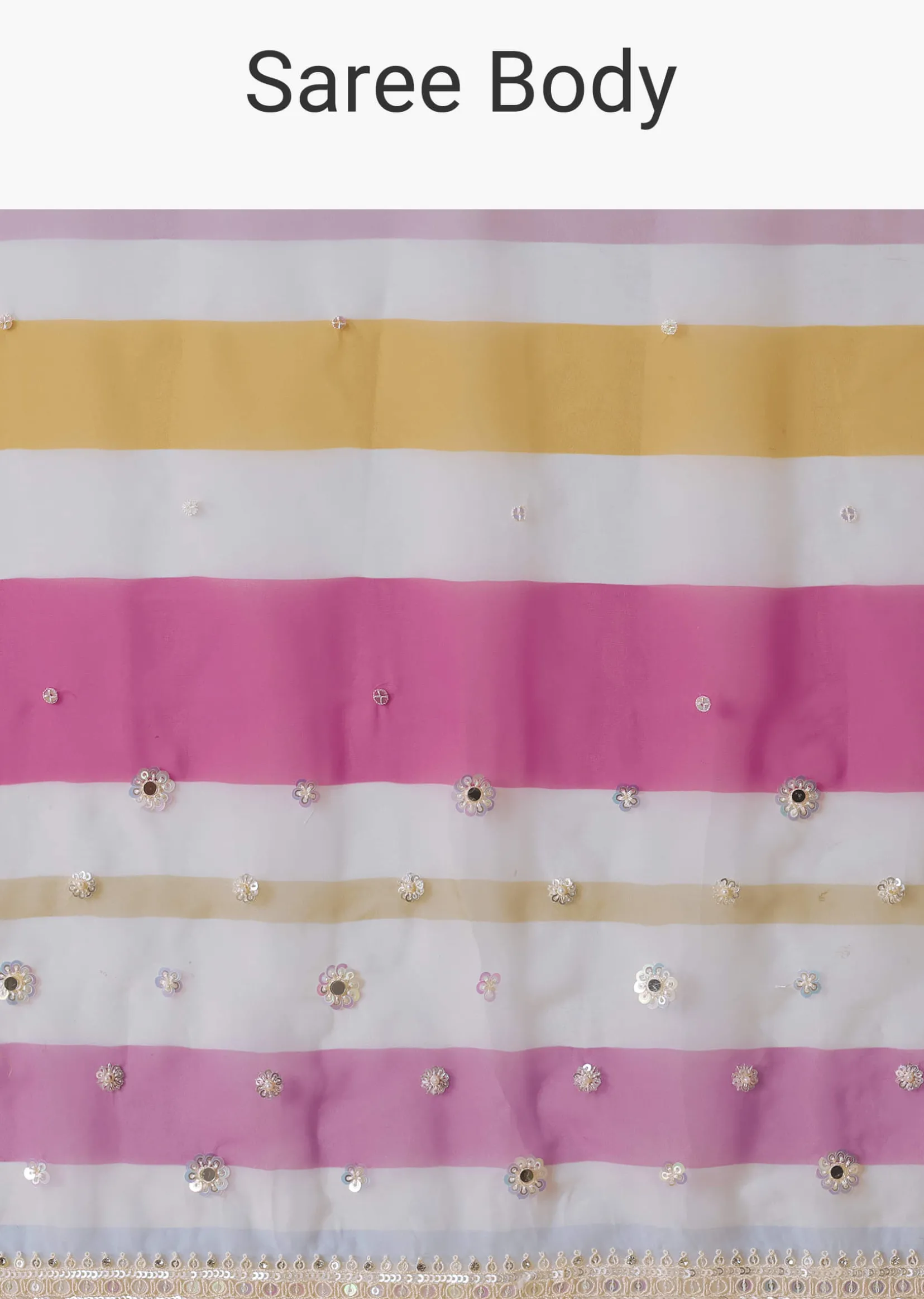 Pink Organza Striped Saree With Unstitched Blouse Piece