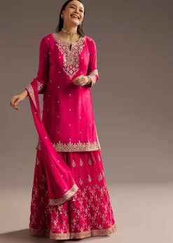 Pink Palazzo Dupatta Set With sequins Work