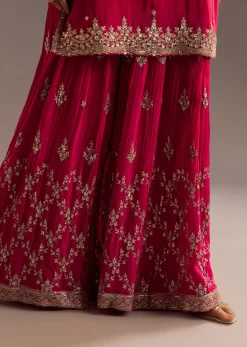 Pink Palazzo Dupatta Set With sequins Work