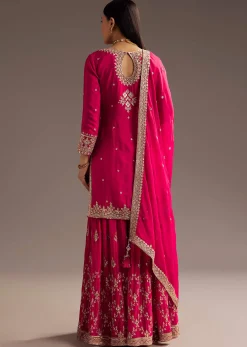 Pink Palazzo Dupatta Set With sequins Work