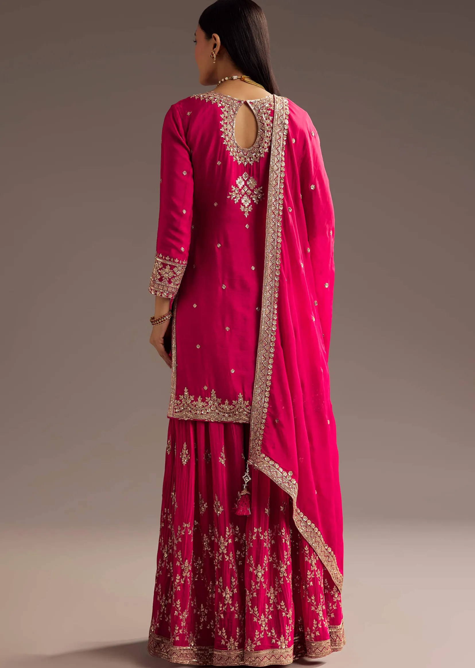 Pink Palazzo Dupatta Set With sequins Work