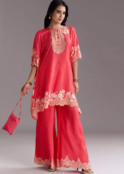 Pink Printed Co-ord Set With Mirror Work