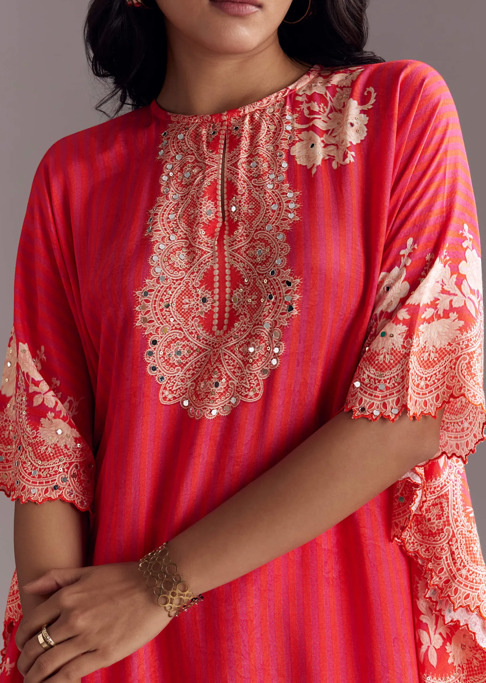 Pink Printed Co-ord Set With Mirror Work