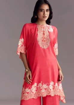 Pink Printed Co-ord Set With Mirror Work
