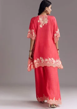Pink Printed Co-ord Set With Mirror Work