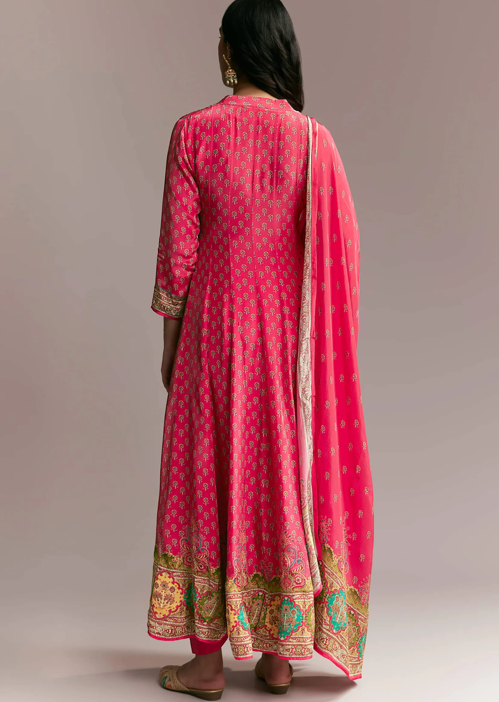 Pink Printed Crepe Anarkali Set