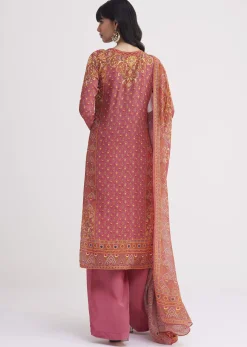 Pink Printed Crepe Palazzo Suit With Georgette Dupatta