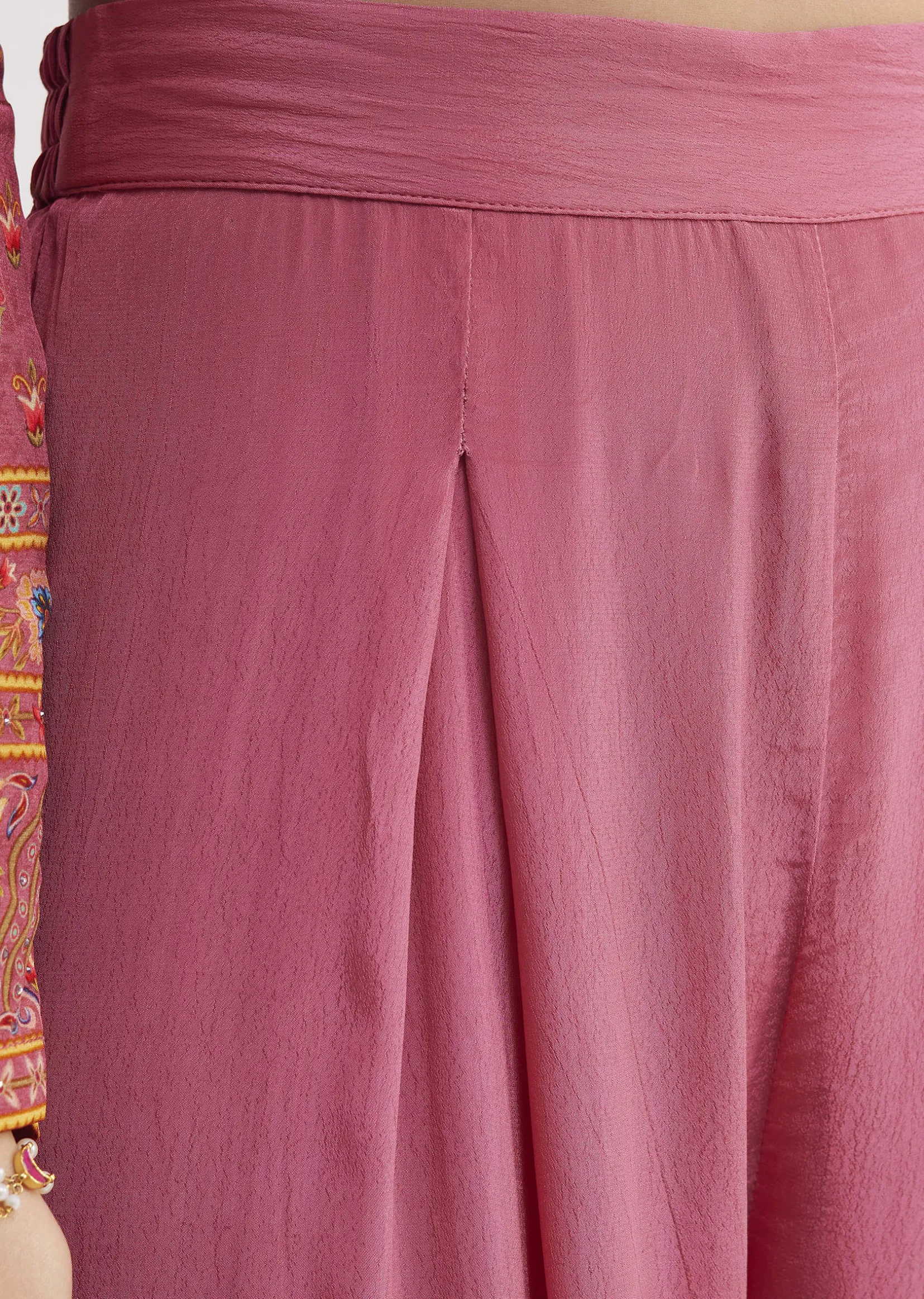 Pink Printed Crepe Palazzo Suit With Georgette Dupatta