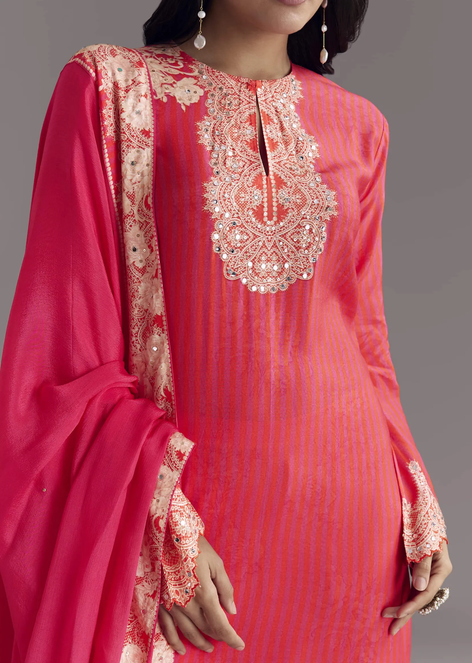 Pink Printed Palazzo Set With Mirror Work