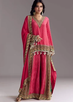 Pink Printed Palazzo Set With Dupatta