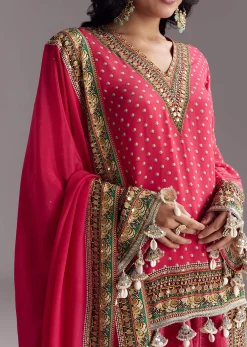 Pink Printed Palazzo Set With Dupatta