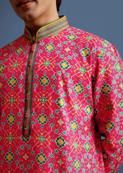Pink Printed Pashmina Kurta Set For Men