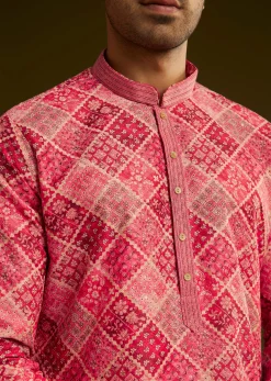 Pink Printed Silk Kurta Set With Geometric Motifs