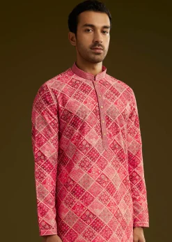 Pink Printed Silk Kurta Set With Geometric Motifs