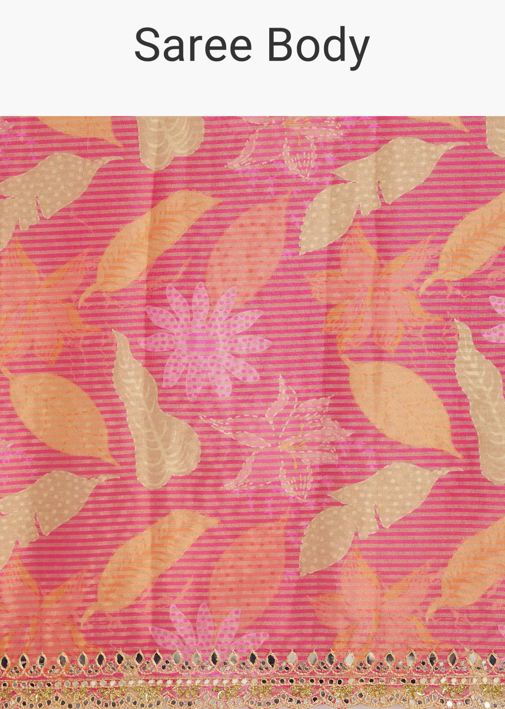 Pink Printed Tissue Lurex Saree With Zari Mirror And Cutdana Embroidery