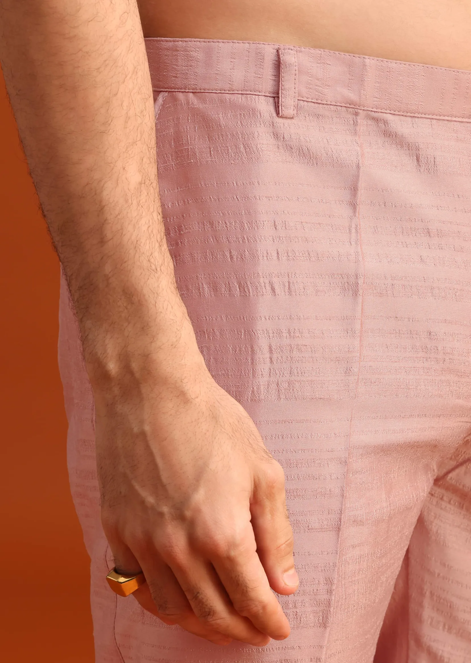 Pink Raw Silk Jacket Kurta Set With Mirror Embellishments
